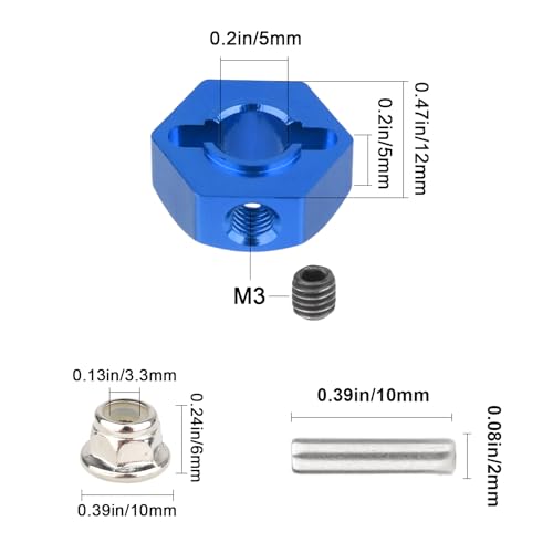 Hobbypark 12mm Wheel Hex Hubs 5mm Axle Hole Drive Adapter & M4 Lock Nuts for 1/12 1/10 RC Car Truck Buggy On Road RC Touring Racing Compatible with Traxxas Tamiya Redcat Axial Upgrades Parts (Blue) - color: Blue