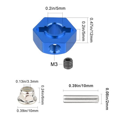 Hobbypark 12mm Wheel Hex Hubs 5mm Axle Hole Drive Adapter & M4 Lock Nuts for 1/12 1/10 RC Car Truck Buggy On Road RC Touring Racing Compatible with Traxxas Tamiya Redcat Axial Upgrades Parts (Blue) - color: Blue