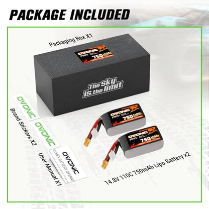 OVONIC 4S 750mAh Lipo Battery 14.8V 110C Battery with XT30 Plug for RC Car Truck RC Vehicles Boat Drone RC Airplane Quadcopter Helicopter FPV Racing Hobby Models [1 Package Including 2 Batteries]