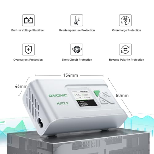OVONIC Mate2 LiPo Balance Charger, AC 200W 12A Smart RC Battery Charger for LiPo/Li-ion/LiHV/Life (2-6S) and NiMH (4-15S), White