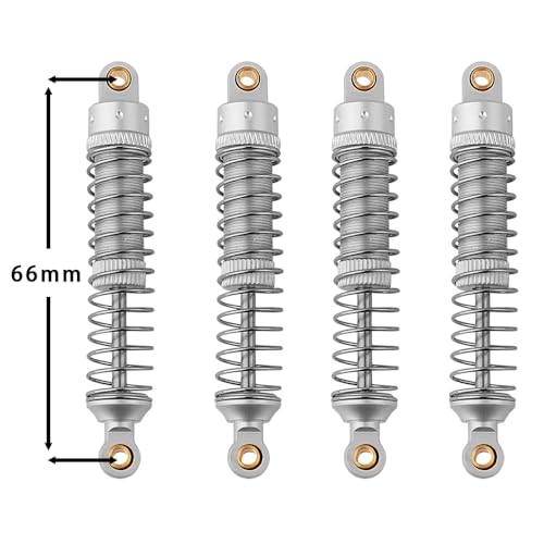4PCS 53mm/59mm/66mm Aluminum Shocks Absorbers Oil Threaded Damper for 1/18 RC Crawler TRX4M TRX-4M Bronco Defender K10 Upgrade Parts,Silver Color Spring (66mm silver) - color: 66mm silver