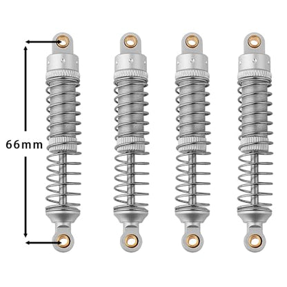4PCS 53mm/59mm/66mm Aluminum Shocks Absorbers Oil Threaded Damper for 1/18 RC Crawler TRX4M TRX-4M Bronco Defender K10 Upgrade Parts,Silver Color Spring (66mm silver) - color: 66mm silver