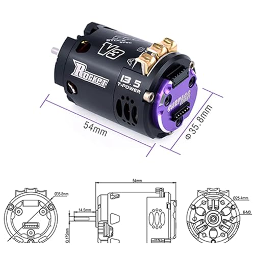 Surpass Hobby Rocket V3 540 13.5T Sensored Brushless Motor, 3200KV Competition RC Motor for 1/10 Drift Car, Touring Car and Racing Vehicles, Dual Sensor Ports, Adjustable Timing