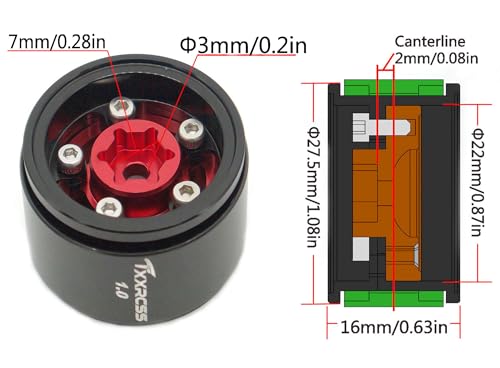 RC 1.0 Beadlock Wheels Offsets -2 Aluminum Rims for AX24 1/18 TRX4M All 1/24 Scale SCX24 Deadbolt RC Crawler Car Wheels Upgrades 4Pc (Red & Black) - color: Red & Black