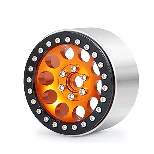 Aluminum 2.2" Beadlock Wheels Rims 35mm for 1/10 RC Crawler Truck Car SCX10,SCX10-II,TRX4,Wraith,4PCS (Orange) - color: Orange