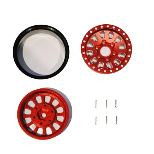 1.3” Brass Beadlock Wheels, -5.40mm Offset CNC 7 mm Hex Rims for 1/18 1/24 RC Crawler TRX4M, Axial SCX24 AX24, Redcat Ascent-18, FMS FCX24, 4 pcs, Red - color: Red