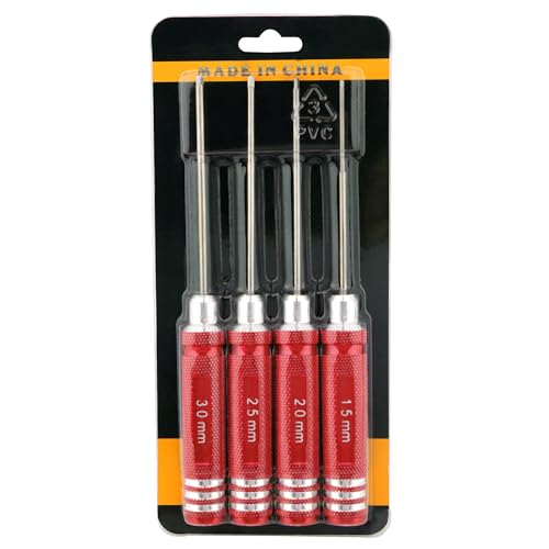 4 Pieces Hex Screw Driver Set 1.5mm 2.0mm 2.5mm 3.0mm Allen Wrench Keys Screwdriver Kit RC Repair Tools for Traxxas RC Car Drone Multi-Axis Helicopter Arrma Axial Losi Redcat Racing (Red) - color: Red