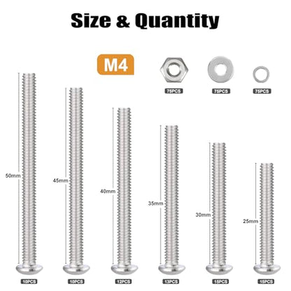 VGBUY 300pcs M4 Screws Assortment, M4 Screws Bolts for 3D Printer DIY, Hex Button Head Cap Screw Bolts Nuts Washer Kit, 304 Stainless Steel, 25/30/35/40/45/50mm - size: M4x25/30/35/40/45/50mm, style: Button Head