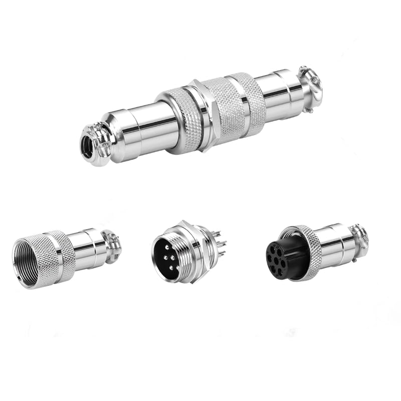 5Set GX16 7pin Male+Female Combination Aviation Plug Socket Connector,Panel Mounted Metal Circular Adapter Thread Locking,4A/125V,16mm,Welded,for Electrical and Electronic Connections - size: 7Pin