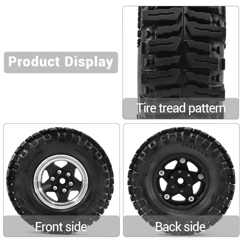 1.3" Beadlock Wheels and Tires for SCX24 TRX4M 1/18 1/24 RC Crawlers – Aluminum Rims, Soft Rubber Tires with Foam Inserts, Easy-Install Upgrade Parts (Black 255) - color: Black 255