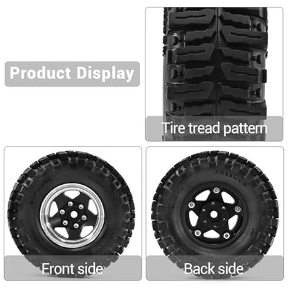 1.3" Beadlock Wheels and Tires for SCX24 TRX4M 1/18 1/24 RC Crawlers – Aluminum Rims, Soft Rubber Tires with Foam Inserts, Easy-Install Upgrade Parts (Black 255) - color: Black 255