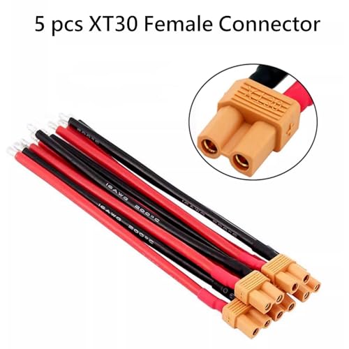XT30 Connector Adapter with 10cm 16AWG Silicone Wire,5 Pairs XT30 Male and Female Plug Extension Cables for RC Lipo Battery FPV Racing Drone