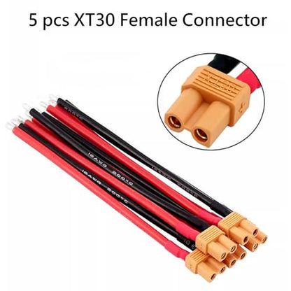 XT30 Connector Adapter with 10cm 16AWG Silicone Wire,5 Pairs XT30 Male and Female Plug Extension Cables for RC Lipo Battery FPV Racing Drone