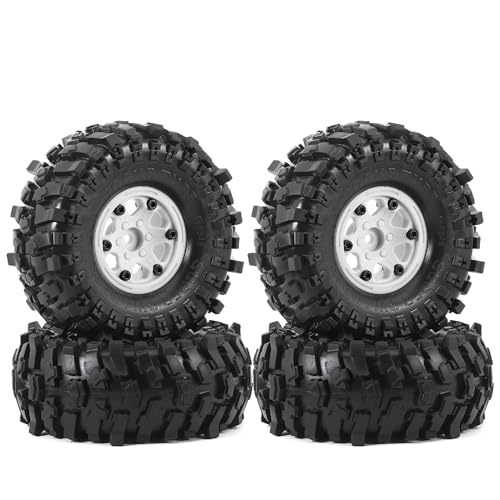 1.9 Rock Crawler Mud Tires and Plastic Wheels Rims OD 118mm 1/10 rc Rubber Grappler hubs Tyres with Foam for 1:10 Crawler Car Tamiya CC01 Traxxas TRX4 Axial SCX10 II RC4WD Gen8 4PCS (White) - color: White