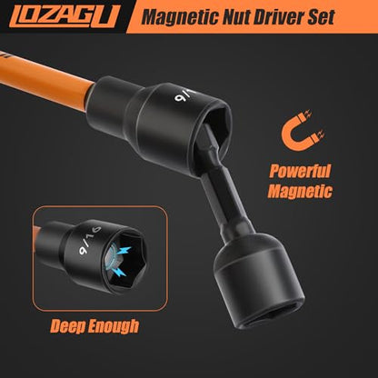 33PCS Magnetic Nut Driver Set with Long Handle | 6 Inch Long Nut Driver Set | SAE and Metric | 1/4 Inch Hex Shank | Cr-V Steel