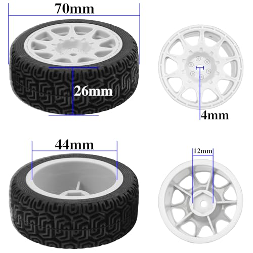 1/10 RC On Road Tires & Nylon Wheel Rims 12mm Hex OD70mm Rubber Tires Compatible with Tamiya TT01 TT02 XV01 HSP HPI Kyosho Traxxas WLtoys 1/10 1/12 On-Road Touring Car (White) - color: White
