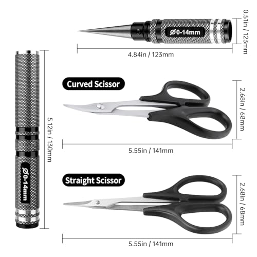 RC Body Reamer 0-14mm Hole Puncher, Curved Scissors and Straight Scissor RC Car Quadcopter Airplane Helicopter Boat Models Body Shell Trimming Tool Lexan Plastic (Black) - color: Black