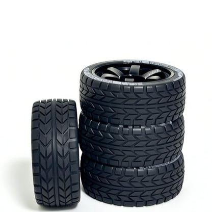 1/10 RC On-Road Tires 68mm OD and Aluminum Street Wheels 4PCS, 12mm Hex Touring Tyres Compatible with Tamiya TT01 TT02 XV01 TA06, HPI, KYOSHO, HSP, Traxxas, PTG2, A959 Rally Drift Cars