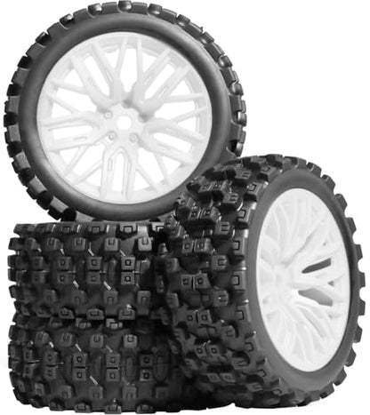 4PCS Pre-Glued RC Crawler Car Rubber Tires and Plastic Wheels Set, 70mm*26mm Tires and Rims with 12mm Hex Fits for ARRMA 1/14 1/16 1/18 Granite/Typhon Grom RC On/Off Road Crawler Truck Car (White) - color: White