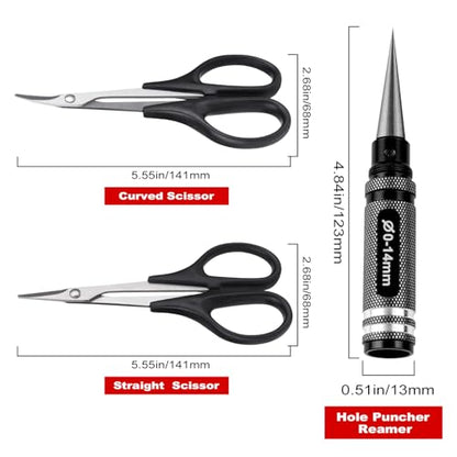 Hobbypark RC Body Reamer Hole Puncher and Curved Scissors & Straight Scissors Trimming Tools Set for RC Car Body Shell Body Mounting Lexan Plastic, 3pcs Combo