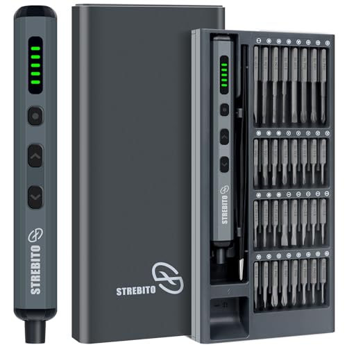 STREBITO Mini Electric Screwdriver Set, 70 in 1 Small Electric Screwdriver | 64 S2 Preicison Bits, 5 Torque Settings, 4 LED Lights, Mini Power Screwdriver Repair Tool Kit for Computer PC, Electronic, RC - style: Standard
