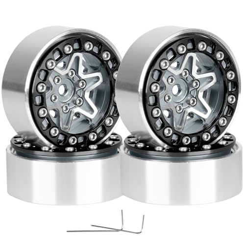 1.3 Inch RC Crawler Wheels Aluminum Alloy Rims Set Compatible with TRX4M Ascent-18 SCX24 FCX24 1/18 1/24 RC Car Upgrades,RCarmubWow 1.3 Beadlock Wheels,4pcs,Titanium - color: Titanium(4pcs)