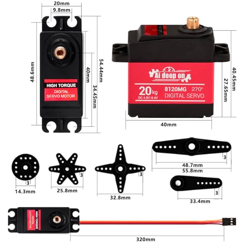 2-Pack 20KG High Torque RC Servo, 20KG Servo Motor 4.8-8.4V RC Servo Full Metal Gear Waterproof Compatible with 1/8, 1/10, 1/12 RC Car with 25T Horn and Parts (270°) - color: 20KG