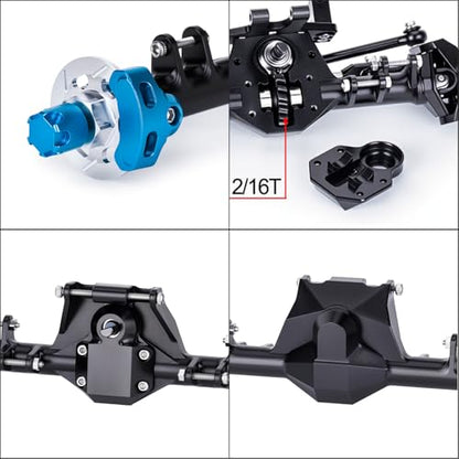 +9mm Front Rear Axle with Hydraulic Steering Link for Axial SCX24 Deadbolt C10 JLU Gladiator Bronco 1/24 RC Crawler Upgrade (Black) - color: Black