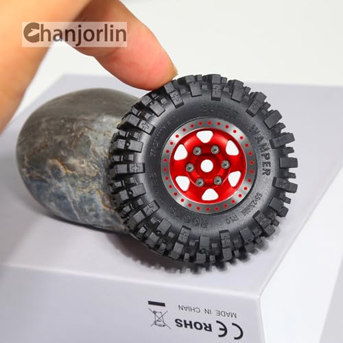 1/24 1/18 RC Crawler Tires and Beadlock Wheels Rims Offset -2.5mm 1.0 Super Soft Sticky Mud Terrain Rock Tyres OD 55mm for 1:24 1:18 Car Axial SCX24 FMS AX24 FCX18 FCX24 TRX4M 4Pcs (Red) - color: Red