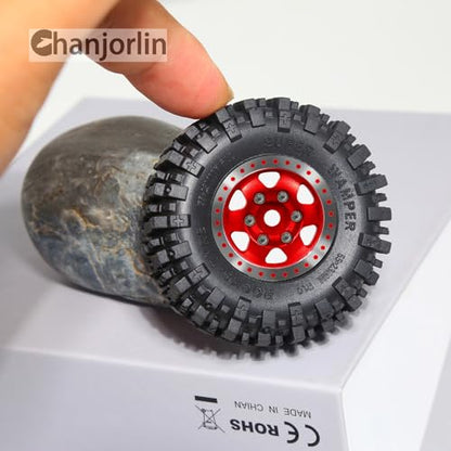 1/24 1/18 RC Crawler Tires and Beadlock Wheels Rims Offset -2.5mm 1.0 Super Soft Sticky Mud Terrain Rock Tyres OD 55mm for 1:24 1:18 Car Axial SCX24 FMS AX24 FCX18 FCX24 TRX4M 4Pcs (Red) - color: Red