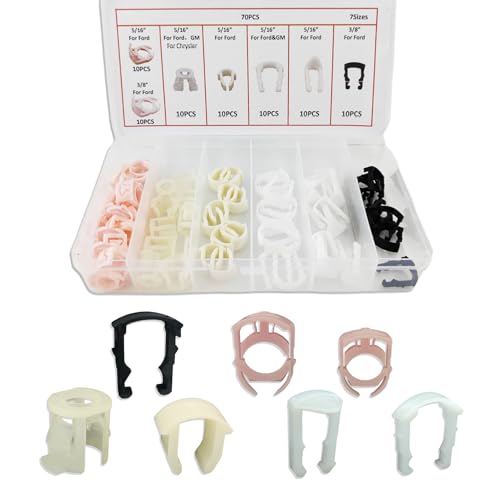 70PCS Fuel Line Retaining Clips Assortment Kit, Automotive Clips, 7 Types Sizes 5/16" and 3/8" Fuel Line Clamp Kit with Storage Case, Automotive Nylon Hose Pipe Retainer Fit for Ford Chrysler