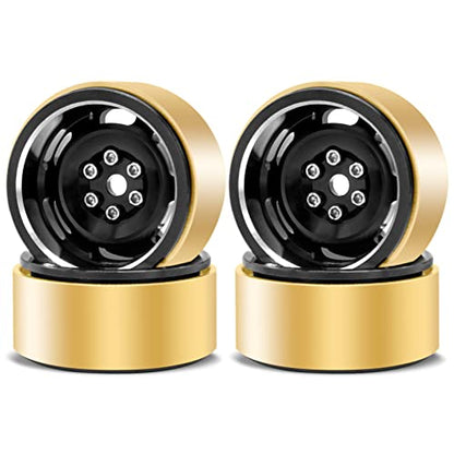 OGRC 1.0 Beadlock Wheels Aluminium Brass Wheel Offset -3mm for SCX24 TRX4M | Offset -7mm RC Wheels, 32g 1.0" Carwler Wheels, Fits All Most 1.0" RC Tires, Black - color: Black
