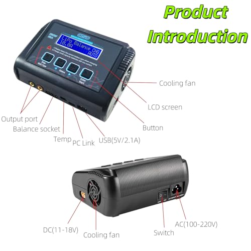 C150 150W 10A Smart Lithium Battery Charger Discharger, RC Balance Charger for LiPo Li-ion Life LiHV NiMH NiCd PB Battery, with LCD Screen Control, Multiple Interfaces & USB Port