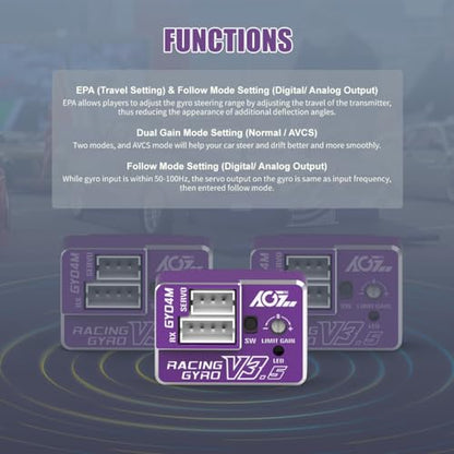 AGFRC 4g AVCS Gyro for RC Mini-Z Drift Car (GY04M V3.5 Purple) | CNC Case, 3.7-8.4V, 20mA, AVCS & Normal Dual Modes, 32-bit PID Control, for Mini-Z, Competition Grade RC Drifting - color: Purple