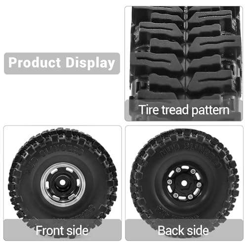 1.0" Beadlock Aluminum Wheels and 64mm Soft Rubber Tires | for SCX24, TRX4M, Ascent 18, FCX24, 1/18 1/24 RC Crawler, 7mm Hex, 0mm Offset, with Foam Inserts, (Black 102) - color: Black 102