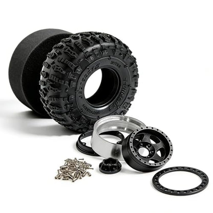 STMU 1.9 S5 Mud Tires Set Offset -10mm Beadlock Wheel Rim for 1/10 RC Crawler Car Axial SCX10 SCX10 II SCX10 III 90046 UTB18 TRX4 SCX10 Pro AXI03007 TRX6 Gen7/8 D90 VS4-10 MST CFX RC (Black)