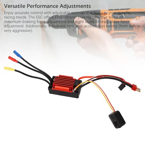 Eujgoov Sensorless Brushless ESC for 1/18 RC Car, Electronic Speed Controller with Fan Heatsink, Motor Driver for Short Course Truck Buggy Truck, Includes Video, CE FCC RoHS