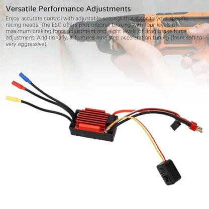 Eujgoov Sensorless Brushless ESC for 1/18 RC Car, Electronic Speed Controller with Fan Heatsink, Motor Driver for Short Course Truck Buggy Truck, Includes Video, CE FCC RoHS