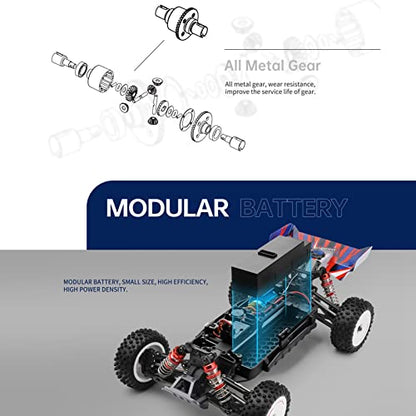 GoolRC WLtoys 124008 Brushless RC Cars for Adults, 1:12 Scale Remote Control Car, 4WD 60KM/H High Speed Racing Car, 2.4GHz All Terrains Off Road Buggy RTR with 11.1V 2000mAh Battery