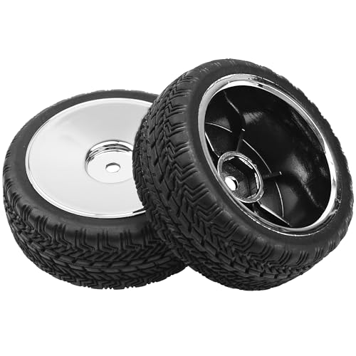 4Pcs 2.59in Rubber Tires & 12mm Hex Plastic Wheel Rims Set Compatible with Traxxas Kyosho HPI RS4 Tamiya TT01 TT02 Sakura D4 HSP 1/10 RC On-Road Touring Car (Silver)