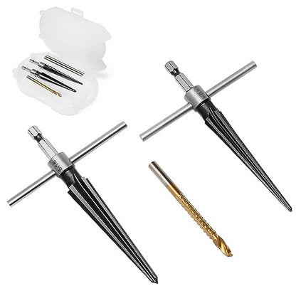 Tapered Hand Reamer Set, 3-13mm & 5-16mm 6 Flute Chamfer Reaming Tool | Bridge Pin Hole Reamers, 1/8''-1/2'' & 1/2''-5/8'', Luthier Guitar & Woodworking Tool