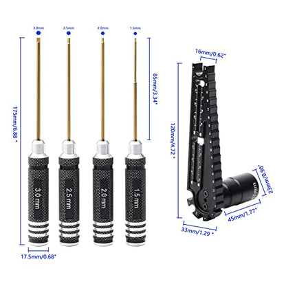 4 in 1 Multi Use 16-32mm RC Ride Height Gauge & 17mm Nut Driver & Turnbuckle Wrench & Screws Length Measurement Tool & Hex Screwdriver Set for 1/8 1/10 RC Cars, Pack of 5