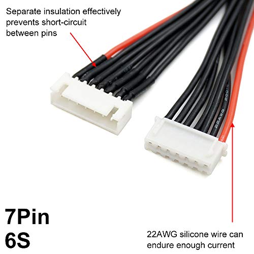 7 Pin JST-XH 6S Balance Plug Extension Lead Wire 200mm 5 PCS for LiPo Battery Balance Charging 22AWG Silicone (6S) - style: 6S