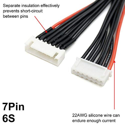 7 Pin JST-XH 6S Balance Plug Extension Lead Wire 200mm 5 PCS for LiPo Battery Balance Charging 22AWG Silicone (6S) - style: 6S