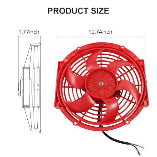 JDMSPEED New 10 Inch Slim Fan Push Pull Electric Radiator Cooling 12V Mount Universal Kit Red - color: Red, size: 10 Inch