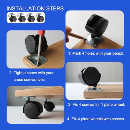 1.5 Inch Caster Wheels Replacement Universal Small Swivel Rollers for Furniture Filing Cabinet Desk Table Drawer Cart Box Shelf, 4 Pack 360 Degree Rolling Top Mounted Screw in Plate Castors - style: 1.5 Inches Plate Casters