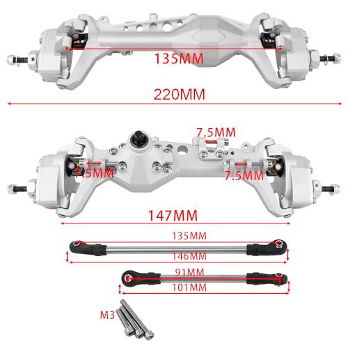 CNC Offset Portal Axle with Adjustable Link Mount for 1/10 RC Crawler Axial SCX10 III AXI03029 AR45P Rock Buggy LCG Chassis Cheater Rigs Upgrade Parts (Silver) - color: Silver