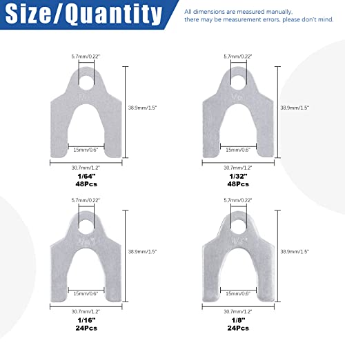 Glarks 144Pcs 1/16" 1/64" 1/32" 1/8" Universal Body Shim Assortment Kit, 4 Size Universal Auto Alignment Body Shim for Adjusting Body Parts or Camber Alignment
