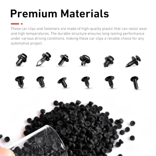 240 PCS Bumper Retainer Clips, Multiple Sizes Car Fender Fastener Rivets, Push Sturdy Material Auto Body Door Panel Trim Panel Fender Retainer Set, Universal for Car, SUV, Truck (Black)