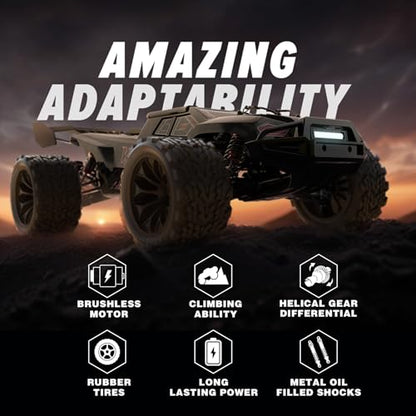 Hosim Mini 1/8 RC Truck for Adults Fast 50+mph, Vortan Electric RTR Brushless RC Cars All Terrain 4WD Off Road Hobby RC Car Waterproof Remote Control Car for Snow/Sand/Beach Toy Gift with 3S Battery | All Terrain 4WD Off Road Hobby RC Car, Waterproof Remo